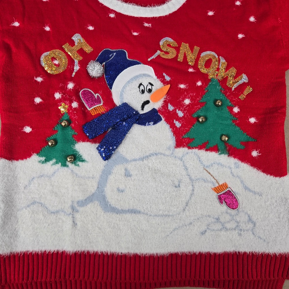 Celebrate Together Womens XXL Red Oh Snow Snowman Ugly Christmas Sweater Bells - Picture 7 of 8